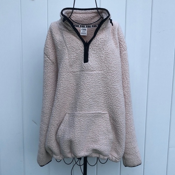 PINK Victoria's Secret sherpa sweatshirt size large cream fuzzy top sweatshirt‌ - Picture 1 of 6